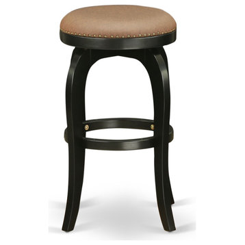 Swivel Backless Barstool 30'' Seat Height, Black Leg And Pu Leather Brown Roast