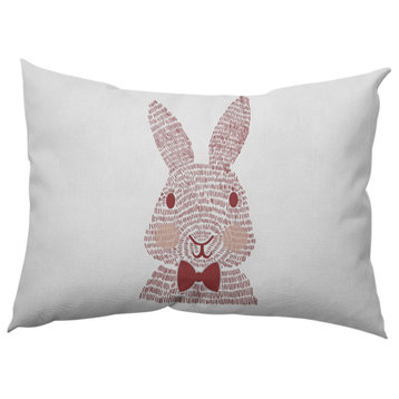 Monochrome Bunny Easter Indoor/Outdoor Lumbar Pillow, Ligonberry Red, 14x20"