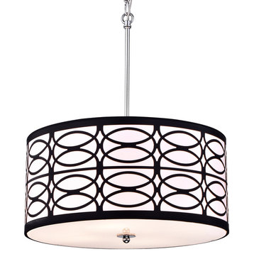 4-Light Black and White Round Drum Shade Chrome Finish Pendant Chandelier Modern