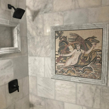 Aphrodite Goddess Riding Sea Creature - Marble Mosaic Love Artwork - Mesh Backin