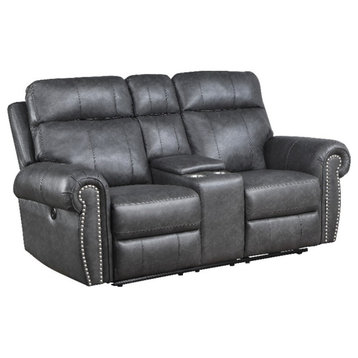 Lexicon Granville Faux Leather Power Double Reclining Love Seat in Gray