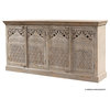 Hand Carved Rustic Solid Wood Traditional 4 Door Buffet Sideboard