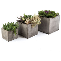 Contemporary Outdoor Pots And Planters Cubo Planter, Charcoal Gray, Large