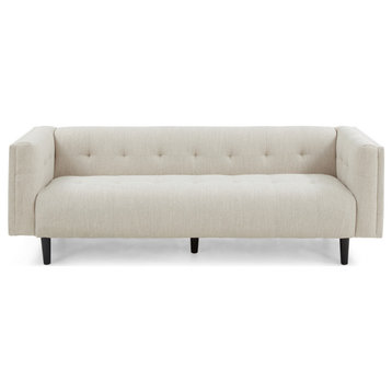 Plano Mid-Century Modern Tufted 3-Seater Sofa, Light Gray/Dark Brown, Beige/Dark Brown
