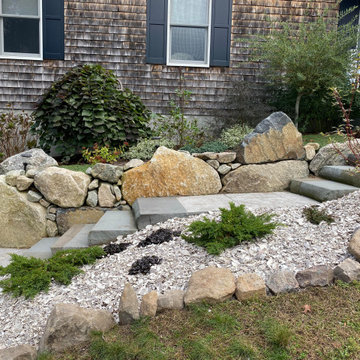 Cape Cod Boulder Retaining Walls with Stone Steps