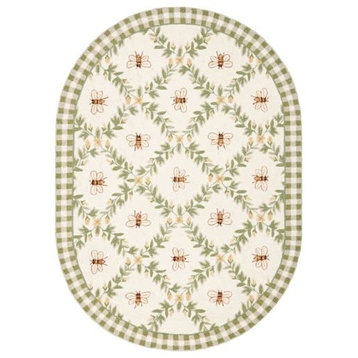 Safavieh Chelsea Hk55A Floral Rug, Ivory/Green, 4'6"x6'6" Oval