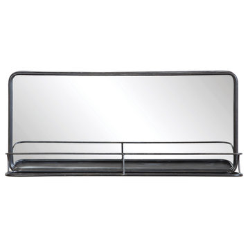 19.5"x27.5" Metal Framed Wall Mirror With Shelf, Black, Double Vanity