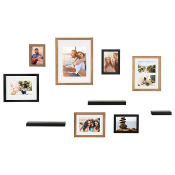 Gallery Wall Frame And Shelf Kit, Rustic Brown