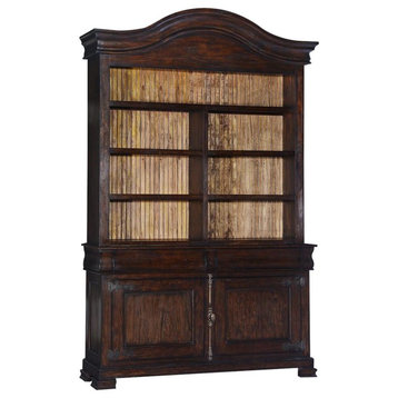 Hutch Solid Wood Dark Rustic Pecan Fitted Bead Board Interior French
