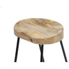 Wooden Saddle Seat Barstool With Tubular Metal Base, Small, Brown And Black