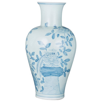 Blue & White Fairy Vase Pheasant Flower Motif