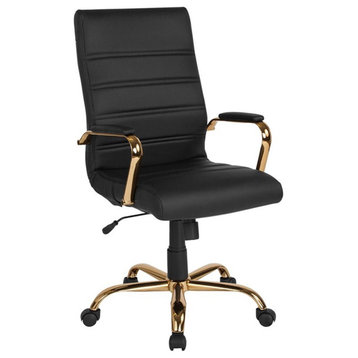 Pemberly Row Contemporary High Back Leather Swivel Office Chair in Black