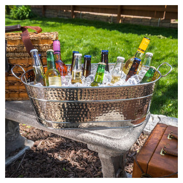 BREKX Colt Hammered Stainless Steel Party Beverage Tub/Wine Chiller, Silver