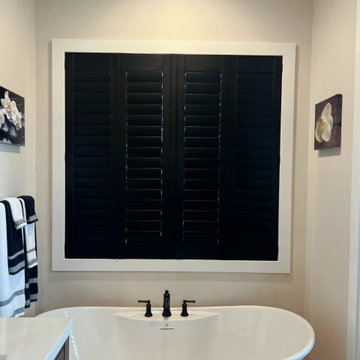 BLACK PLANTATION SHUTTERS - BLACK WINDOWS - FARMHOUSE