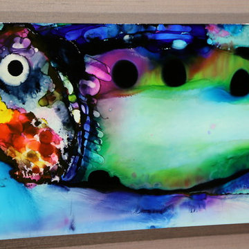 Fish in Paradise - Green, Blue & Black Abstract Tropical Metal Wall Art, Fish Pa