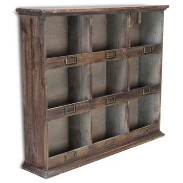 Rustic Nine Slot Wooden Open Wall Cabinet