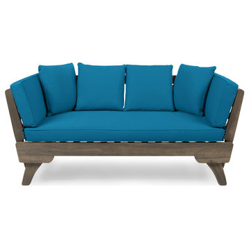 GDF Studio Othello Outdoor Acacia Wood Daybed With Cushions, Gray/Dark Teal