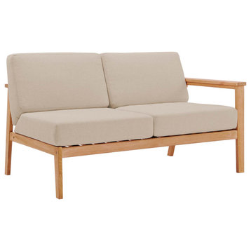 Lounge Loveseat Sofa, Wood, Brown Natural Taupe Gray, Modern, Outdoor Patio Cafe