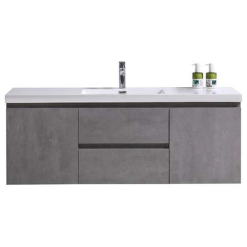 MOB 60" Single Acrylic Sink Wall Mounted Vanity, Concrete Grey