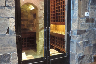 Example of a mountain style wine cellar design in Other