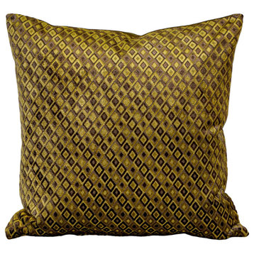 Velvet Geometric Pattern Decorative Throw Pillow, Jager Sage Diamond, 20"x20"