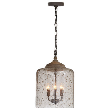 3-Light Pendant, Nordic Grey With Stone Seeded Glass