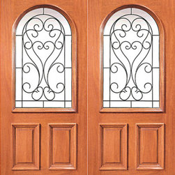 Prehung Mahogany Radius Lite Entry Double Door with Ironwork - Front Doors
