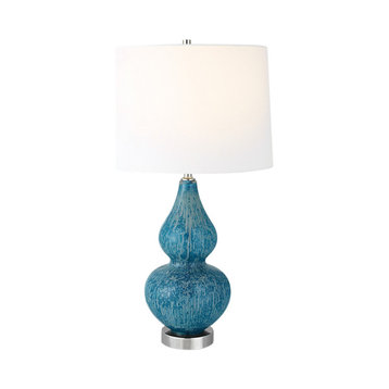 Elegant Contemporary Blue Turquoise Glass Table Lamp 27 in Mottled Organic Shape