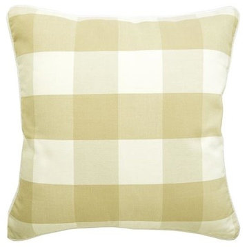 Beige Throw Pillow Cover, Gingham & Buffalo Checks 22"x22" Cotton, Beige Plaid