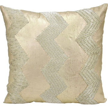 Mina Victory Luminecence Wide Cheveron Light Gold Throw Pillow