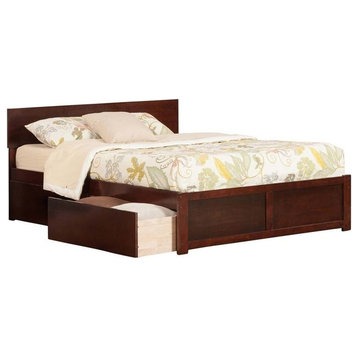 AFI Orlando Queen Solid Wood Platform Bed with Storage Drawers in Walnut