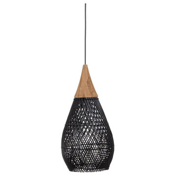 Rustic Black Rattan Hanging Lamp | dBodhi Horn, W11 X D11 X H27