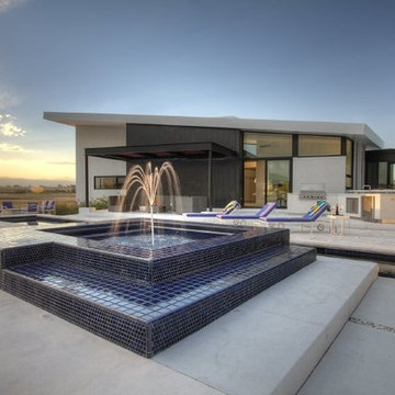 Classy, Modern Lap Pool & All Tile Raised Spa