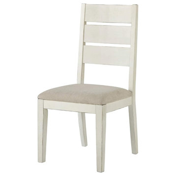 Set of 2 Armless Dining Chair, Wooden Frame With Padded Seat, Antique White