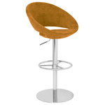 Soho Concept - Crescent Piston Stool, Bright Stainless Steel Base, Gold Velvet - Crescent Piston is a contemporary stool with a comfortable upholstered seat and backrest on an adjustable gas piston base which swivels and also adjusts easily from a counter height to a bar height with a lever that activates the gas piston mechanism. The solid steel round base is available in chrome or stainless steel. The seat has a steel structure with 'S' shape springs for extra flexibility and strength. This steel frame molded by injecting polyurethane foam. Crescent seat is upholstered with a removable zipper enclosed leather, PPM, leatherette or wool fabric slip cover. The stool is suitable for both residential and commercial use. Crescent Piston is designed by Tayfur Ozkaynak.
