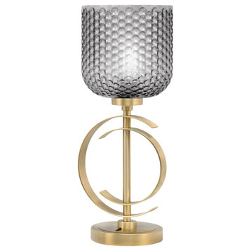 1-Light Table Lamp, New Age Brass Finish, 7" Smoke Textured Glass