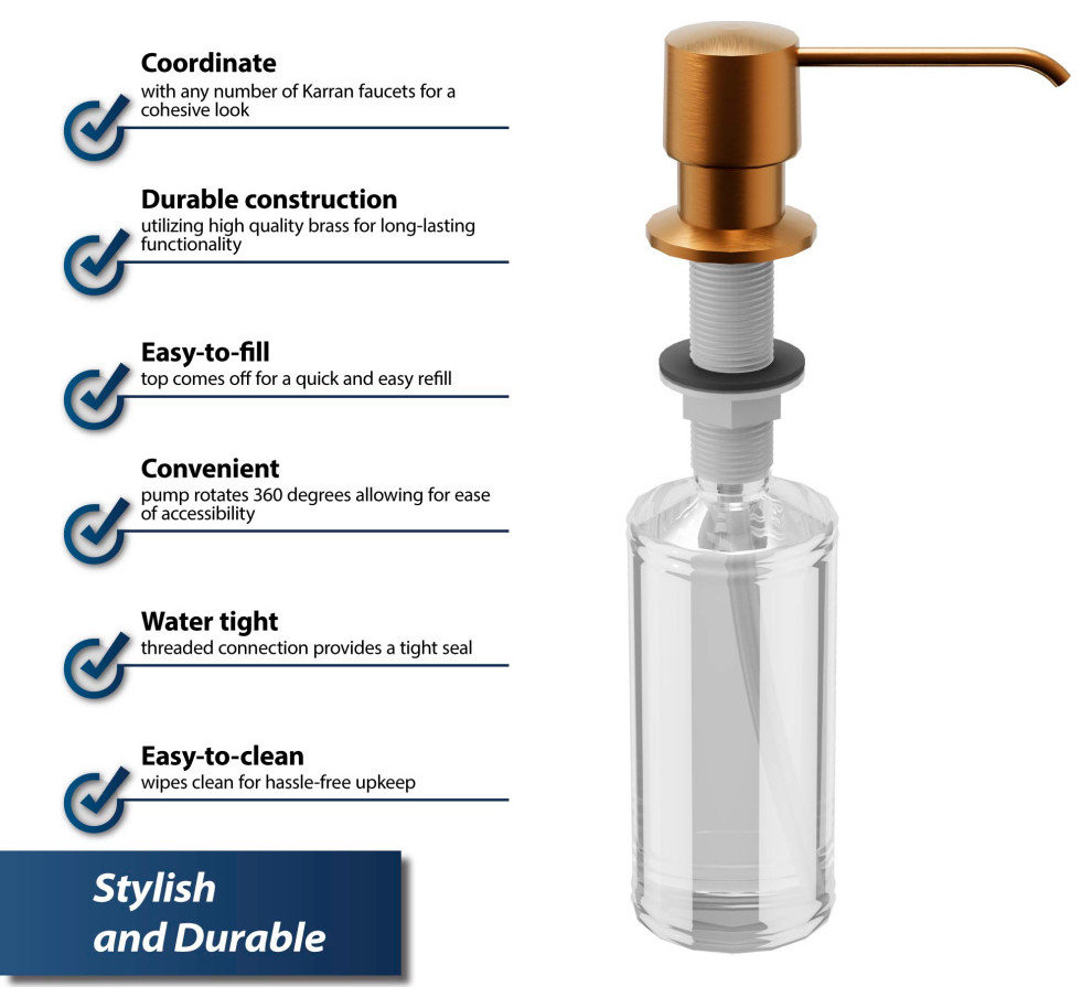 Karran SD25 Kitchen Soap/Lotion Dispenser, Brushed Copper