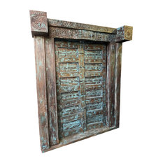 Consigned Antique India Door, Blue Door Old Haveli Doors Rustic Teak Iron Accent