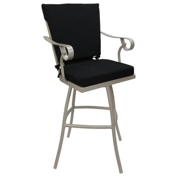 Outdoor Patio Swivel Bar Stool Jamey with Arms, Black - Beige, 34"