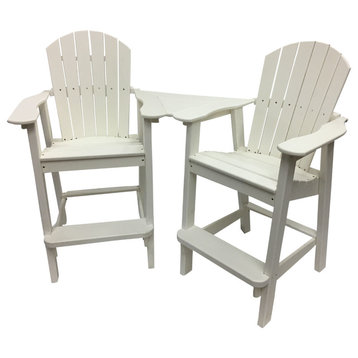 Phat Tommy Tall Adirondack Chairs Set of 2, Poly Outdoor Bar Stool Chairs, Arctic White