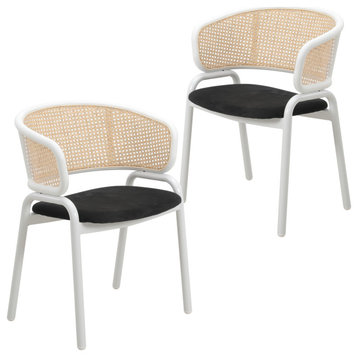 LeisureMod Ervilla Dining Armchair With White Steel Base Set of 2, Black