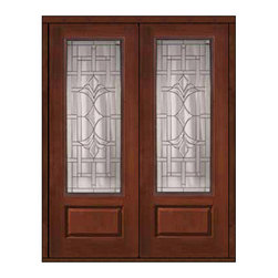 Prehung Front Double Door 96 Fiberglass Marsala 1 Panel 3/4 Lite - Front Doors