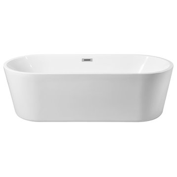 65 Inch Soaking Roll Top Bathtub In Glossy White