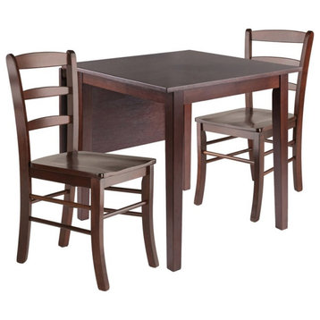 Winsome Perrone 3-Piece Solid Wood Dining Set with Ladder Back Chairs in Walnut