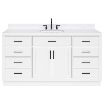Ariel Hepburn 66" Single Rectangle Sink Vanity, Carrara Quartz, White