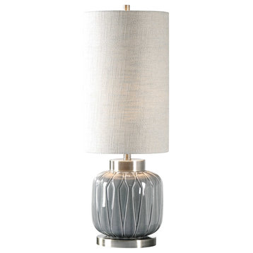 Soft Gray Harlequin Diamond Pattern Table Lamp, Tall Shade Brass Bronze