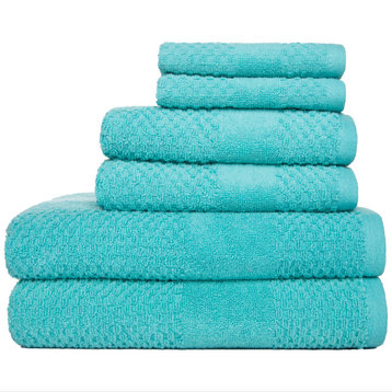 Hyped Honeycomb 6 Piece Bath Towel Set, Blue Turquoise