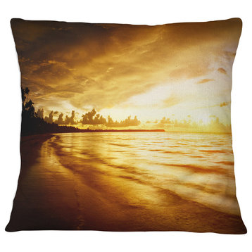 Fascinating Caribbean Beach in Yellow Seascape Throw Pillow, 16"x16"