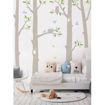 Nature Tree Scene with Baby Birds and Nest Wall Decal, Scheme A, 108"h