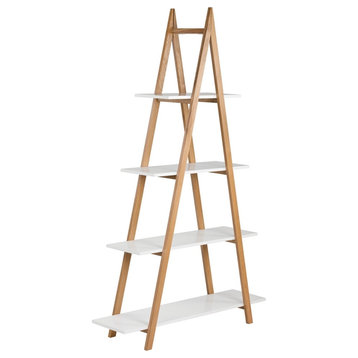 Pemberly Row Modern / Contemporary Abacus Ladder Bookshelf Modern Oak and White